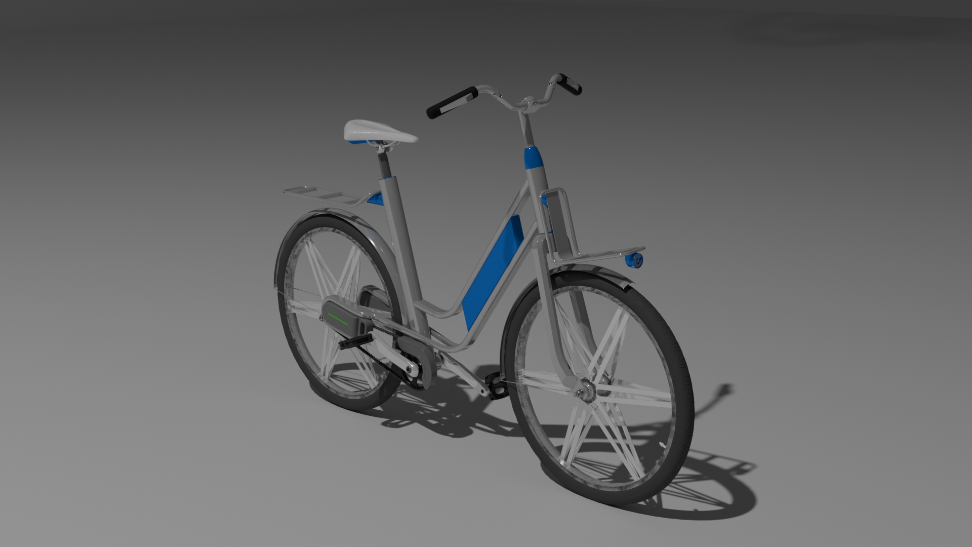 E-Nova in the grey and light blue colourway with rear rack