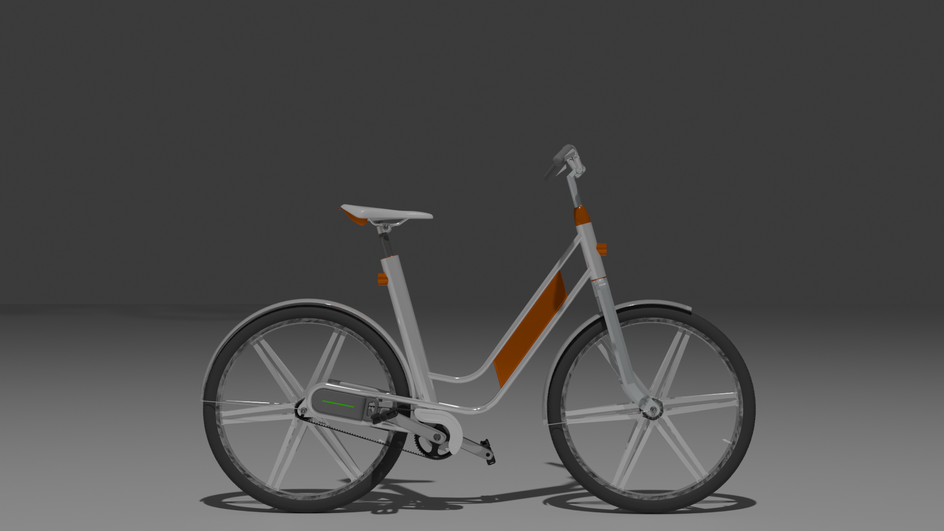 E-Nova side profile showing the twin-tube step-through frame